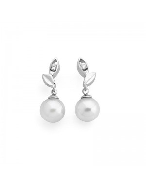 Pendientes de plata de hoja con perlas