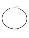 Collar 45cm plata y cuero con perla14mm