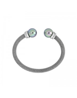 Brazalete rigido con dos perlas grises