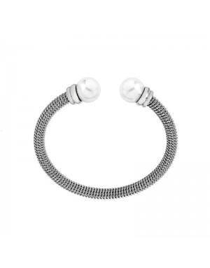 Brazalete de acero con dos perla blanca
