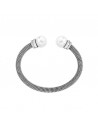 Brazalete de acero con dos perla blanca