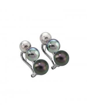 Pendientes omega de plata y perla gris