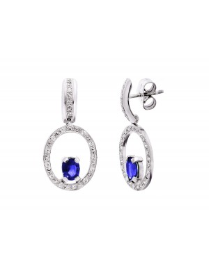 18K PENDIENTES ORO BLANCO CON PIEDRA FINA Y CIRCONITAS. 24 X 12 MM. CIERRE PRESI