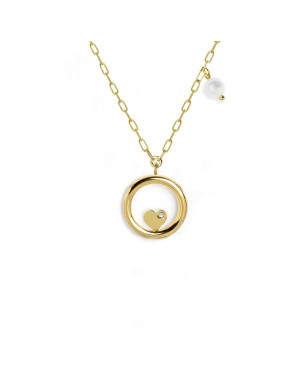 COLGANTE CIRCULO PLATA DORADA CORAZON                                 