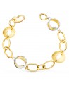 18K PULSERA ORO BICOLOR ESLABONES OVALES Y MOTIVOS REDONDOS RAYADOS. 20 CM.