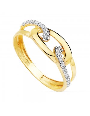 18K SORTIJA ORO  BICOLOR CIRCONITAS CADENA.