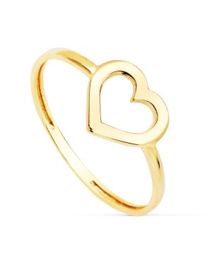 18K SORTIJA ORO AMARILLO CORAZON CALADO BRILLO 9 MM.