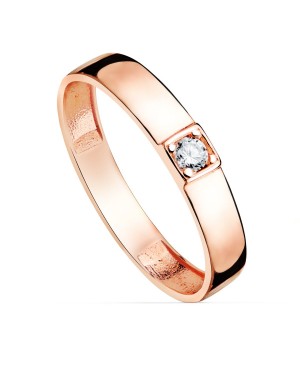 18K ROSE GOLD SHINY RING 1 ZIRCONIA. WIDTH 3,5 MM