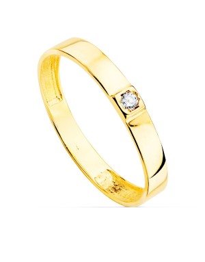 18K YELLOW GOLD SHINY RING 1 ZIRCONIA. WIDTH 3 MM