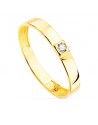 18K YELLOW GOLD SHINY RING 1 ZIRCONIA. WIDTH 3 MM