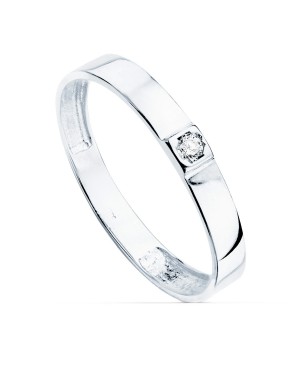 18K SORTIJA ORO BLANCO BRILLO 1 CIRCONITA. ANCHO 3 MM
