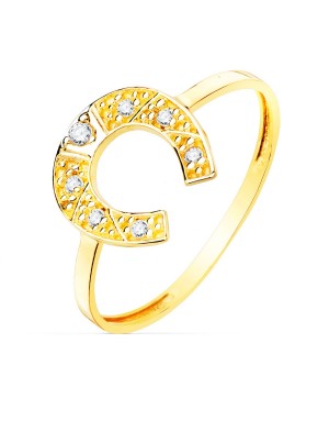 18K YELLOW GOLD RING HORSESHOE CZ 10 X 10 MM. BODY WIDTH: 1,2 MM