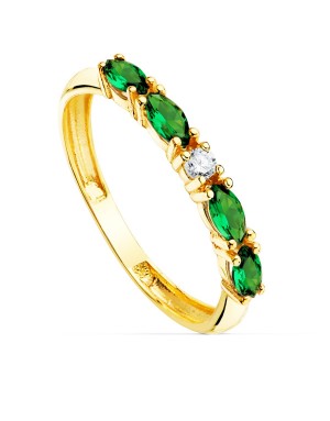 18K SORTIJA ORO AMARILLO 4 CIRCONITAS VERDES TALLA MARQUISE ANCHO 2 MM