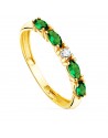 18K YELLOW GOLD RING 4 GREEN MARQUISE CUT CUBIC ZIRCONIA 2 MM WIDE