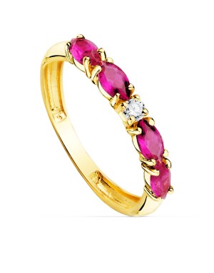 18K SORTIJA ORO AMARILLO 4 CIRCONITAS ROJAS TALLA MARQUISE ANCHO 2,5 MM