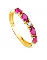 18K YELLOW GOLD RING 4 MARQUISE CUT RED ZIRCONIAS 2,5 MM WIDE