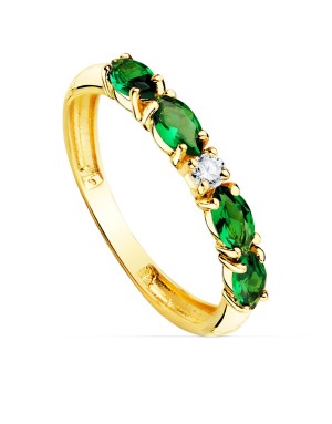 18K YELLOW GOLD RING 4 GREEN MARQUISE CUT CUBIC ZIRCONIAS WIDTH 2,5 MM