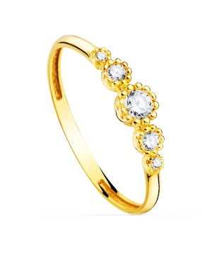 18K YELLOW GOLD RING WITH CUBIC ZIRCONIA CENTRAL BEZEL 4 MM. BODY WIDTH: 2MM