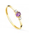 18K YELLOW GOLD RING WITH AMETHYST STONE 4 X 3 MM AND CUBIC ZIRCONIA. WIDTH: 1 MM