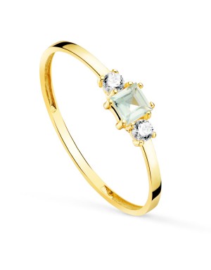 18K SORTIJA ORO AMARILLO PIEDRA AGUA MARINA Y CIRCONITAS. ANCHO CUERPO: 1,5 MM