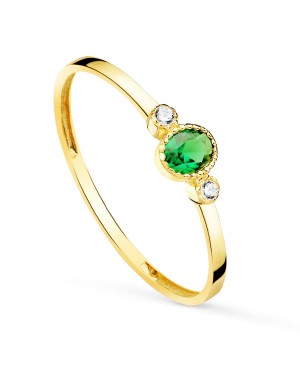 18K SORTIJA ORO AMARILLO PIEDRA VERDE Y CIRCONITAS 4 X 3 MM. ANCHO CUERPO: 1,2MM