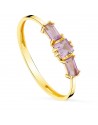 18K YELLOW GOLD RING WITH 3 NATURAL AMETHYSTS STONES 3X3 MM 4X2 MM