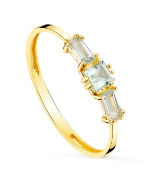 18K SORTIJA ORO AMARILLO TOPACIO AZUL NATURAL TALLA CUADRADA Y BAGUETTE