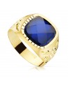18k YELLOW GOLD SEAL HOLE STONE SAPPHIRE SPINEL 11 X 11 MM.