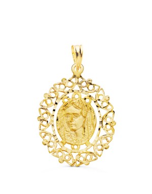 18K MEDALLA VIRGEN DE LA MACARENA CERCO FILIGRANA 28 X 21 MM