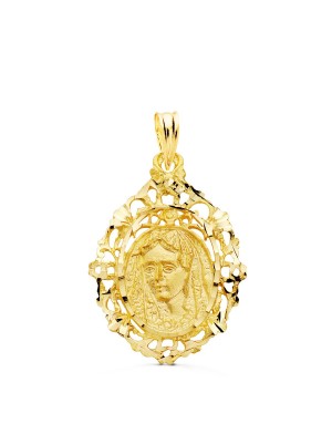 18K MEDALLA VIRGEN DE LA MACARENA CERCO FILIGRANA 27 X 20 MM