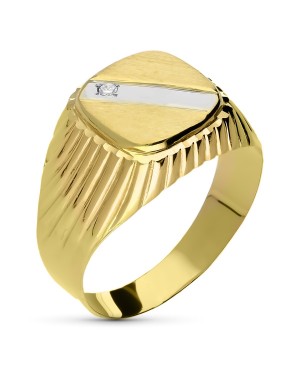 18K GOLD TWO-TONE STAMP FOR MEN WITH HOLLOW ZIRCONIA.
