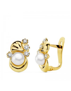 18K PENDIENTES PERLAS Y CIRCONITAS. 12X8 MM