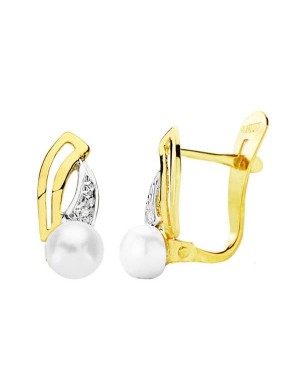 18K PENDIENTES BICOLOR PERLAS. 13 X 5 MM