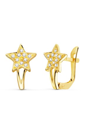18K PENDIENTES ORO AMARILLO ESTRELLAS CON CIRCONITAS. 12 X 8 MM. CIERRE CATALAN