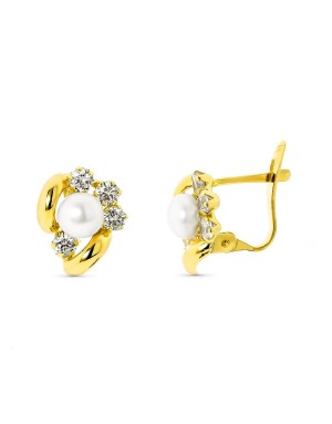 18K PEARL 5MM AND CUBIC ZIRCONIA CATALAN EARRINGS