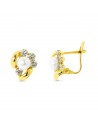 18K PEARL 5MM AND CUBIC ZIRCONIA CATALAN EARRINGS