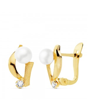 18K PENDIENTES CIRCONITAS 11 X 7 MM. PERLAS: 4MM