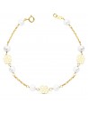18K PULSERA COMUNION FLORES CALADAS 17 CM.