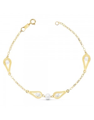 18K PULSERA COMUNION PERLA Y MOTIVOS. 18 CM.