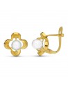 18K PENDIENTES ORO AMARILLO FLOR Y PERLAS. 10 X 10 MM.