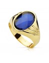 18K YELLOW GOLD SEAL GENTLEMAN'S OVAL SAPPHIRE STONE SPINEL.14X10 MM