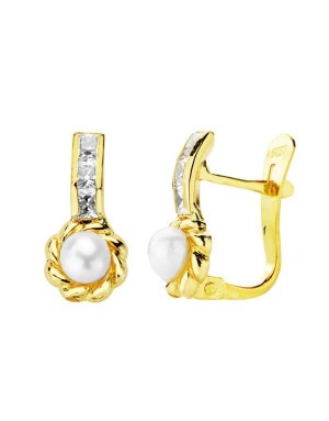 18K PENDIENTES ORO AMARILLO PERLAS. 12 X 5 MM.