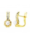 18K PENDIENTES ORO AMARILLO PERLAS. 12 X 5 MM.