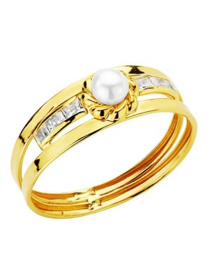 18K SORTIJA ORO AMARILLO CIRCONITAS Y PERLA 3 MM.