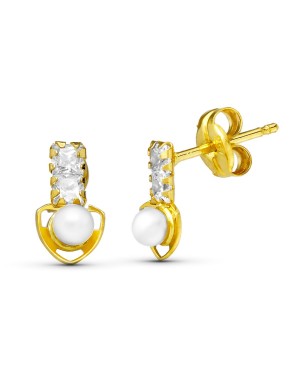 18K PENDIENTES ORO AMARILLO PERLA TRIANGULO. 8 X 4 MM.