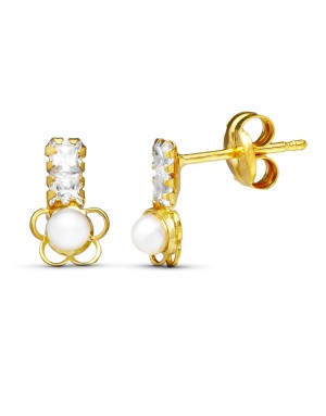 18K PENDIENTES ORO AMARILLO PERLA FLOR. 8 X 5 MM.