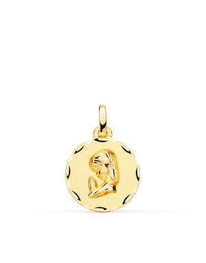 18K MEDALLA ORO AMARILLO VIRGEN NIÑA TALLADA. 16 MM