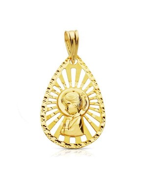 18K MEDALLA VIRGEN NIÑA CERCO CALADO 22 X 19MM.