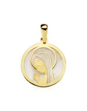 18K MEDALLA VIRGEN NIÑA NACAR REDONDA 17MM.
