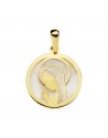 18K MEDALLA VIRGEN NIÑA NACAR REDONDA 17MM.